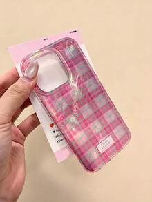 Vintage Rose Pink Plaid Glacier Phone Case, Compatible With IPhone 17 Pro Max 17 Pro 17 16 Pro Max 16 Pro 16 15 Pro Max 15 Pro 15 14 Pro Max 14 Pro 13 Pro Max 12 Pro Max 11, Fashionable Shockproof Anti-Drop Phone Case - Rose Pink - View 6