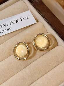 12pcs Fashionable Personalized Pearl Geometric Round Stud Earrings, Sweet Romantic Multi-Style Earrings, Suitable For Women's Daily Wear, Gatherings, Party Matching - Yellow Gold - View 3