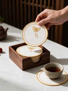 4pcs Blue Round Butterfly Polyester Embroidered Drink Coasters, Washable Table Decor, Non-Slip Table Mat, Waterproof And Oil-Resistant, Suitable For Restaurant, Cafe, Homestay, Afternoon Tea, Holiday, Party, Gathering, Birthday, Wedding, Dinner - Multicolor - View 9