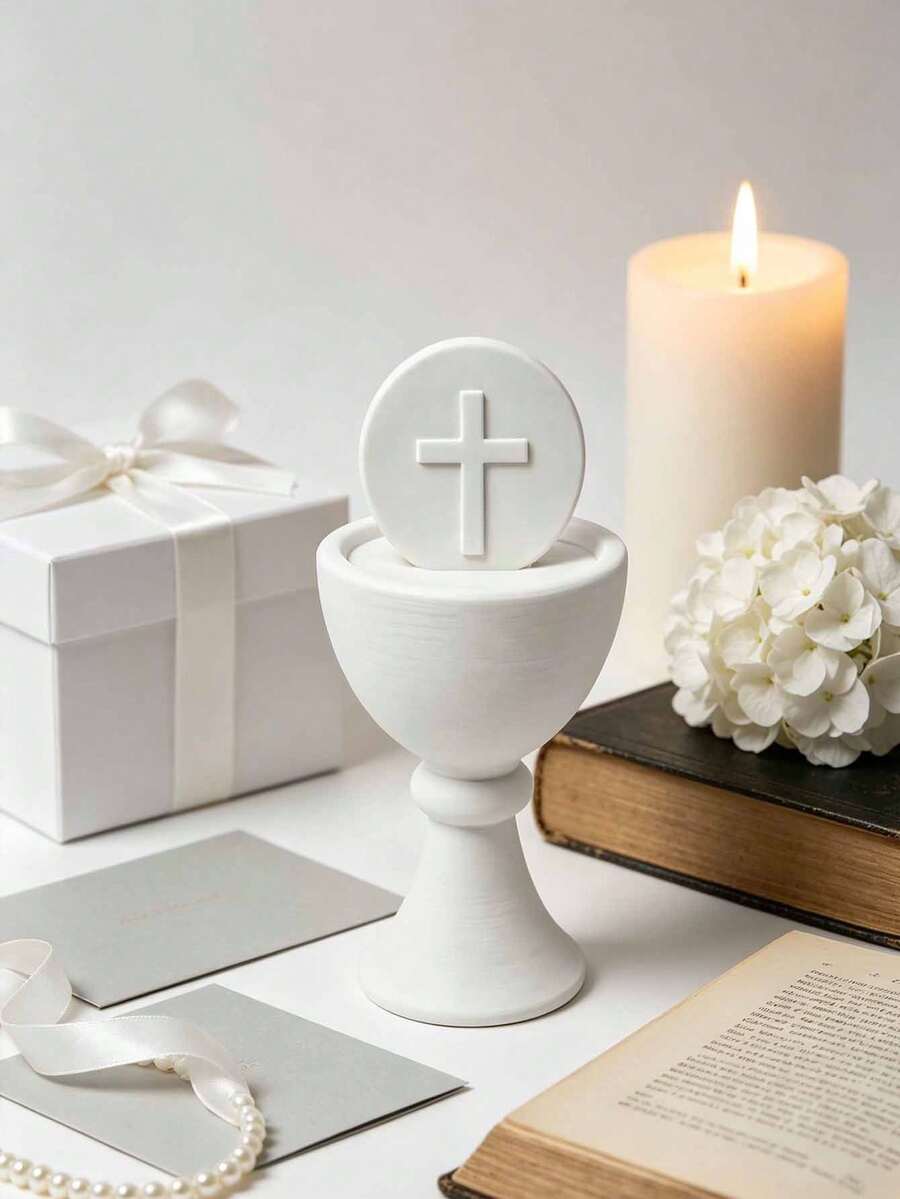 Ornamen Cawan Suci dan Salib. Cocok untuk Dekorasi Upacara Gereja. Hadiah Kenang-kenangan yang Luar Biasa untuk Komuni Pertama, Baptisan, atau Pengukuhan, Sempurna untuk Anak Laki-laki, Perempuan, dan Teman atau Anggota Keluarga yang Religius. - A - View 1