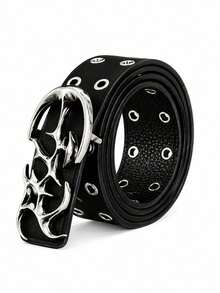 1pc American Y2K Fashion Vintage PU Women's Belt, Suitable For Jeans, Suits And Daily Wear - Oval Cross Eyelet Black - View 20