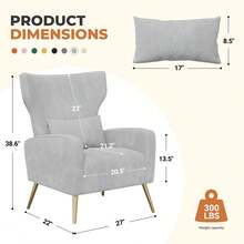 Nalupatio Modern Velvet Accent Chair, High Back Armchair With Lumbar Support & Gold Metal Legs, Comfy Upholstered Lounge Reading Chair For Living Room, Bedroom, Home Office - Light Grey - View 2