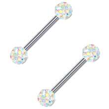 2Pcs Crystal Sparkle Ball Nipple Rings, 14G 316L Stainless Steel Straight Barbell Tongue Ring Stud For Women Daily Wear Y2K Sweet Colorful - Silver - View 28