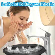 1 Black Silicone Foldable Face Wash Basin - Multi-Purpose Ice Tray And Wash Basin, Portable Design, Perfect For Travel, Camping, And Home Use, Durable And Easy To Clean, Travel Wash Basin | Foldable Design | Silicone Wash Basin - Black - View 6