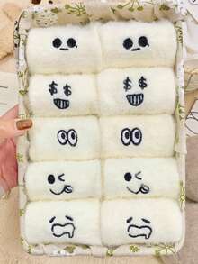 5 Pairs White Expression Socks, Various Different Funny Expressions, Suitable For Girls' Daily Wear In Autumn/Winter, Warm And Comfortable. - Multicolor - View 9