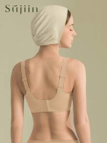 SUJIIN Women's Plus Size Jelly-Feel Comfortable Full Coverage Soft Support Push-Up Wireless Seamless Elastic Bra MX219 - Apricot - View 2