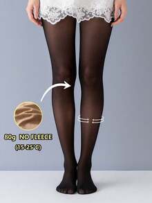 1pc Women's 80g Non-Fuzzy Semi-Sheer Black Tights, High Elasticity Skinny Fit, Suitable For 15-25℃, Daily Business Wear - Black - View 2