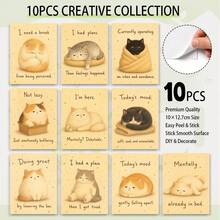 10pcs 10*12.7cm Aesthetic Cat Word Art Stickers Humorous Graphic Decals Card For Scrapbooking Wall Collage Gift Wrapping DIY Craft - 10Pcs - View 12
