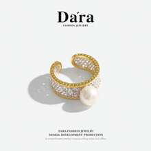 DARA Freshwater Pearl Ring Open S925 Silver 8-9mm White Pearl Women's Luxury Date Favorite - White - View 2