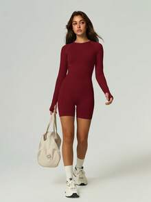 UONNOU 2 pcs Jumpsuit Fitness Lengan Panjang Punggung Terbuka, Jumpsuit Pendek dengan Tali yang Dapat Disesuaikan dan Lubang Jempol, 2 Warna - MultiWarna - View 9