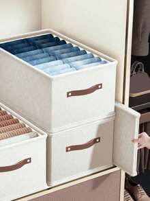 Kotak Penyimpanan Pakaian Dalam Lipat Modern dari Kain Beige, Organizer Pakaian Bergaya Laci dari Kain Oxford, Cocok untuk Lemari Pakaian, Penyimpanan Celana Jeans dan Sweater, Kotak Penyimpanan Tanpa Lapisan, Penyimpanan di Bawah Tempat Tidur, Penyimpanan di Bawah Tempat Tidur Musim Dingin dan Musim Semi - Krem - View 2
