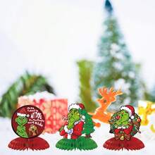 The Grinch 9pcs/Set Christmas Decoration Honeycomb Ornaments Theme Party Green Monster Honeycomb Tabletop Decor - Multicolor - View 5