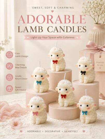 Cute Little Lamb Decorations, Candles, Bow-Shaped Lamb Ornaments, Cute Animal-Themed Decorative Items, Birthday, Gifts, Halloween Decorations, Cute Decoration Style, Autumn Decorations, Home Decorations, Christmas
