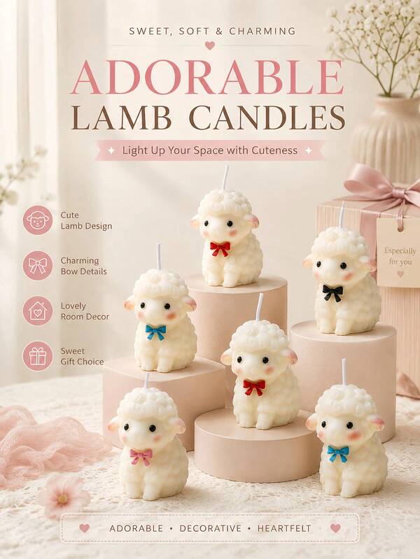 Cute Little Lamb Candles,Bow-Shaped Design, Festival Decorations,Creative Handmade Gifts, Scented Candle Ornaments,Birthday Presents, Cute Decorations,Valentine's Day Gifts,Mother's Day Gifts,Home Decorations,Table Decorations, Christmas Decorations