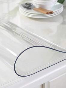 1pc 0.25Mm PVC High-End Transparent Table Mat Transparent Tablecloth Table Mat Protective Film 65 Degree Beveled Edge Deburring And Heat Resistant Soft And Smooth Thickened Desktop Protector Suitable For Home Hotel Dining Table Tablecloth Tea Table - Transparent - View 7