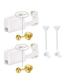 2Pcs Hypoallergenic Ear Piercing Kit Silver Gold Ear Piercing Gun Kit Disposable Self Piercing Earrings At Home Earring Gun Piercing Kits With Earring Studs Small Ball 3mm - View 9