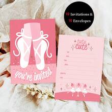10 Invitation Cards And 10 Envelopes, Double-Sided Design - Perfect For Birthday, Graduation, Wedding, Back To School Or Friendship Day Celebrations, Ball, Ballet Shoes And Swan Dance - A - View 3