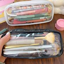 1pc Waterproof PVC Makeup Pencil Case Set, Transparent Large Capacity Pencil Bag, Suitable For Back To School Students, Multi-Functional Stationery Storage Bag, Applicable For School And Office, Convenient Zipper Bag, Can Store Pens, Markers, Brushes And Daily Learning Supplies - Multicolor - View 9