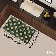 Green Faux Tile Printed Long Runner Rug, Indoor Home Decor, Kitchen Runner, Entryway Doormat, Hallway Entrance Decor, Bedroom Bedside Rug, Living Room Rug, Laundry Room Rug, Bathroom Mat, Suitable For Apartment, Dorm And Home Daily Decor - Multicolor - View 17