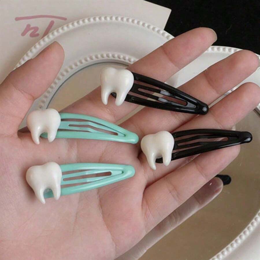 4pcs Cute Cartoon Tooth Hair Clips, Suitable For Daily Wear, School, Outings, Picnics, Fun Photos, Easily Become A Styling Highlight, Hair Clips Hair Claws - Multicolor - View 1