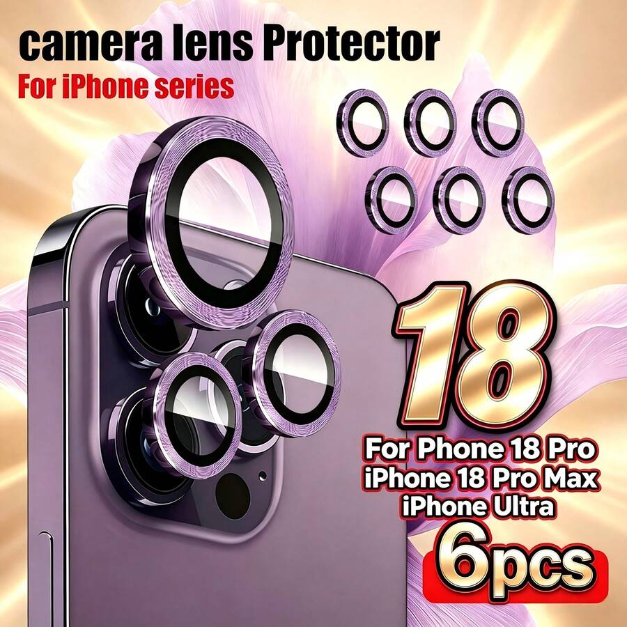 XINHONGYU 6片裝防刮超透鋼化玻璃相機鏡頭保護貼,適用於Phone 18 Pro Max/Phone 18 Pro/Phone 17 Pro Max/17 Pro/17 Air/17、16 (6.1吋) 與 16 Plus (6.7吋),9H鋼化玻璃金屬環保護,高清晰透明,相容 15 Pro Max、14 Plus、13、12、11、15 Pro、15 Plus、14 Pro,完美貼合 - 紫色 - 查看 1