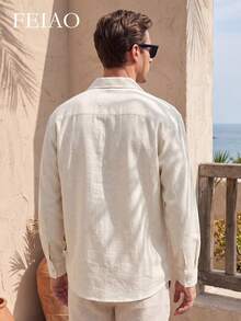 Men's Versatile Half-Button Long Sleeve Shirt, Commuter Essential - Apricot - View 2
