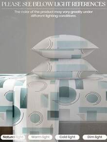 4-Piece White & Blue Geometric Pattern Bedding Set, Easy-Care Soft Bed Sheet Set (1 Flat Sheet + 1 Fitted Sheet + 2 Pillowcases), Fitted Sheet Set, Suitable For King, Queen, Full, Twin, Deep Pocket Design, Fits Up To 11.8 Inch Mattress, Soft & Breathable, Wrinkle-Resistant, Back To School Dorm Bedding - Multicolor - View 6
