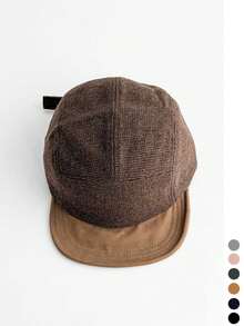 1pc Letter Embroidered Soft-Brim Baseball Cap Unisex Fall Winter Wool-Blend Spliced Peaked Hat Casual Street Baseball Cap - Wool Plaid Short Flat Brim - View 11