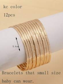 12 buah Gelang Tipis Berkilau Indah dengan Desain Unik, Elegan, dan Chic, Motif Bunga Terukir, Dapat Ditumpuk - MultiWarna - View 10