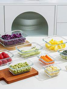 8 piece glass food storage container with leak-proof lid-seal meal preparation and bento box, refrigerator replacement storage box for microwave, oven, refrigerator and dishwasher, perfect for fruits, vegetables and salads, multi-purpose kitchenware | multi-size container | safety lock lid - Multicolor - Ver 9