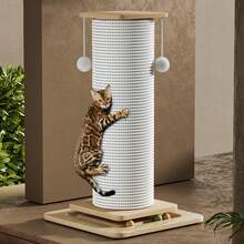60 cm Kratzbaum für Katzen, vertikaler Katzenkratzbaum mit Hängemarke, robuste Kratzplatte und Klettergerüst, stabilisierte und erweiterte Basis, Katzenkratzbaum, integrierte Kletterstruktur für Katzen - Weiss - Übersicht 1