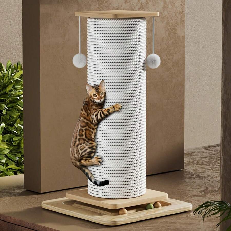 60 cm Kratzbaum für Katzen, vertikaler Katzenkratzbaum mit Hängemarke, robuste Kratzplatte und Klettergerüst, stabilisierte und erweiterte Basis, Katzenkratzbaum, integrierte Kletterstruktur für Katzen - Weiss - Übersicht 1