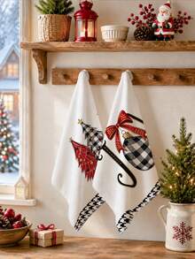2pcs Christmas Black Plaid Christmas Tree & Christmas Ball Illustration Pattern Kitchen Towels, Soft Polyester Material Dish Cloths, Suitable For Kitchen Decor, Kitchen Cleaning, Holiday Party Decoration, Kitchen & Bathroom Supplies Home Essentials, Home Decor, Housewarming Gift - Multicolor - View 5