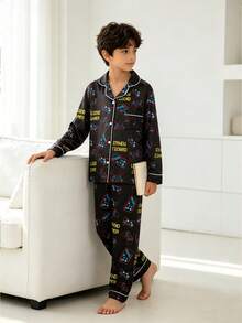 Tween Boy Black Soccer Long Sleeve Top & Long Pants Pajama 2-Piece Set - Multicolor - View 5