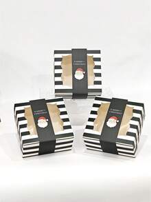 5pcs/10pcs Christmas Striped Window Boxes, Red & Green Christmas Snack Boxes With Santa Claus Tree And Merry Christmas Labels, Holiday Square Gift Boxes, Party Favor Packaging - View 10