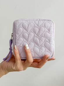 1/5pcs Heart-Shaped Quilted Mini Zipper Storage Bag, Tassel Zipper Portable Small Square Pouch, Soft Cosmetic Jewelry Earphone Organizer, Suitable For Travel And Daily Use,Travel Essential - Multicolor - View 14