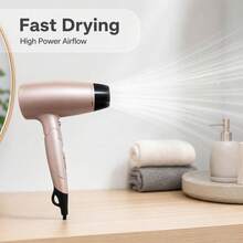 Hair Dryer Foldable High-Power Hair Dryer With Strong Airflow. Features 2 Wind Speeds And 4 Heat Settings For Fast Hair Drying And Styling. Built-In Auto Overheat Shut-Off Protection, Comes With Detachable Nozzle. Ideal For Home And Travel Use. - Rose Gold - View 8