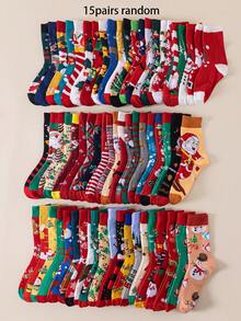 10/15/20 Pairs Random Christmas Creative Socks Multi-Pack, Various Santa Claus Snowman Reindeer Christmas Tree Jacquard Holiday Casual Socks, Soft Unisex Random Style Holiday Socks - Multicolor - View 7