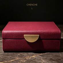 2pcs/Set Pebble Pattern PU Leather Jewelry Box With Lid, Rounded Corner Jewelry Storage Organizer, Crescent-Shaped Zinc Alloy Lock, Burgundy And Cream White, Bedroom Vanity Decor, Suitable For All Occasions Gift Box - Multicolor - View 16