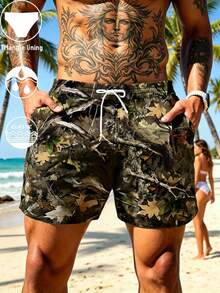 Men's Summer Surfboard Shorts, Palm Tree Print, Adjustable Waist Swim Trunks - Multicolor - View 9