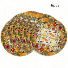 1/4/6pcs Autumn Collection Colorful Wildflower Pumpkin Hand-Painted Pattern Placemats, Suitable For Home Kitchen, Made Of Polyester Fiber, Kitchen Table Decoration, And Party Scene Decoration - Multicolor - View 14