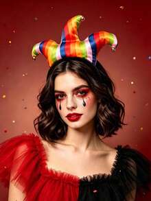 1pc/Set Halloween Funny Colorful Striped Clown Pointed Bell Headband, Party Costume Cosplay Headpiece, Holiday Photo Prop, Masquerade Ball Stage Performance Carnival Party Costume Accessory - Multicolor - View 6