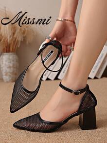 New Chinese Style White High Heel Women's Half-Slip Thin Heel Pointed Toe Lace Embroidery Two-Way Wear Sandals - Black - View 1
