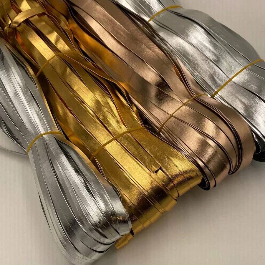 beadia 5M 0.5-2.5cm 金色/銀色人造皮革繩，柔軟可彎曲手工繩，適用於珠寶製作、手錶錶帶、包包提把與家居裝飾，繩狀光滑質感