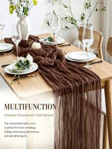 1/5pcs Brown Bohemian Style Cheesecloth Table Runner, Rustic Vintage Semi-Sheer Gauze Tablecloth Table Cover, Farmhouse Decor Minimalist Polyester Fiber Dining Table Decor Cloth, Suitable For Dining Table - brown - View 7