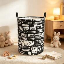 1PC Cool Racing Monster Truck Print Storage Basket, With Race Flags And Trophy Patterns, Multipurpose Household Storage For Clothes And Miscellaneous Items, Perfect For Decorating Bedrooms, Living Rooms, And Home Spaces. - Black and White - View 5