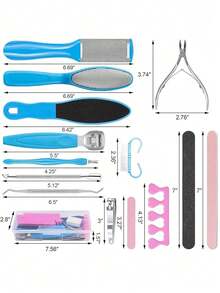 Set Perawatan Kaki, Termasuk Pengikis Kaki, Pengangkat Kulit Mati, Kikir Kaki, Alat Pedikur, Set Penghilang Kapalan untuk Anak-Anak, Salon Rumah, SPA, dan Unisex, Kikir Kaki Stainless Steel, Pembersih Perawatan Kaki, Pemotong Kuku - Biru - View 4