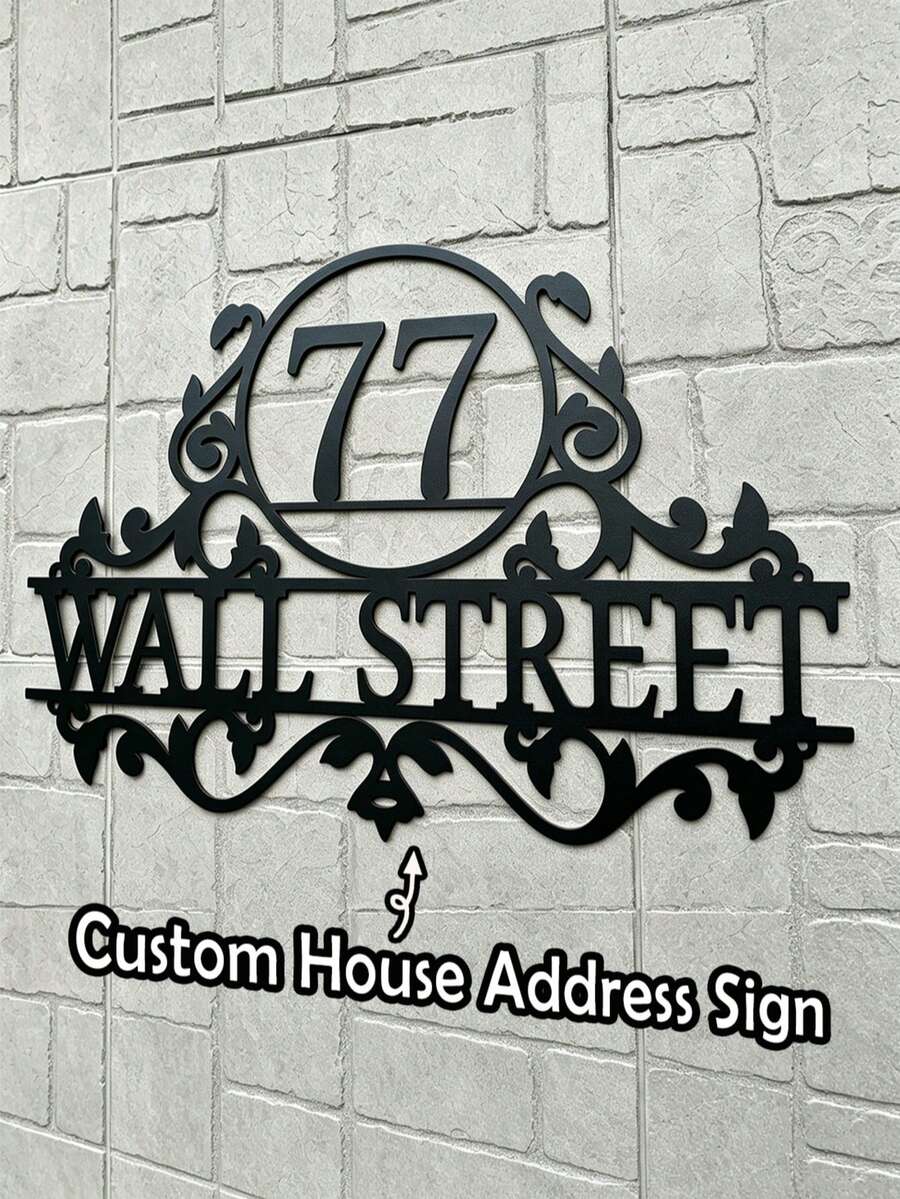 4 Sizes Available! Personalized Metal Address Sign With Custom House Number - Outdoor Wall Art - Front Door Decor - Black - View 1