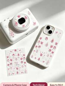 1pc Sweet Pink Glitter Christmas Decorative Sticker, Peach Pink With Fine Glitter Texture, Sweet And Soft Style. Can Be Applied To Cameras, Hair Dryers, Tablets, Various Electronic Device Shells And Other Smooth Flat Surfaces, Adding A Gentle And Sweet Holiday Atmosphere To Your Personal Items. - Christmas Makeup - View 2