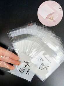 100pcs/50pcs, Multiple Sizes And Specifications, Translucent, Happy Every Day, Thank You Letter Bags, Jewelry Necklace, Earrings, Small Items Storage Bags, Self-Adhesive Sealing Bags, Dust-Proof, Wear-Resistant, Anti-Oxidation Packaging OPP Bags, Suitable For Daily Gatherings And Home Use - White - View 1